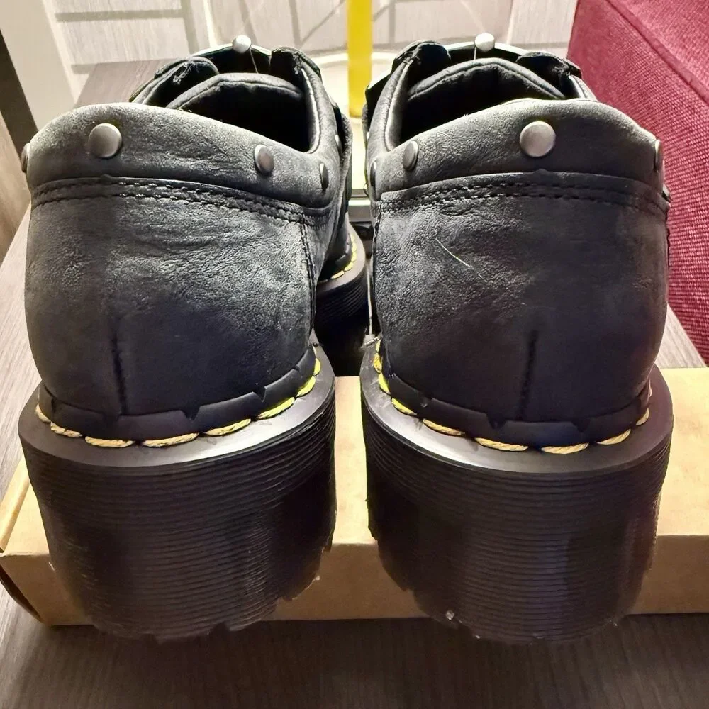 Dr Martens 8053 Quad Hinge Black Leather Platform M 7 W 8 Boots‎ Steampunk Goth